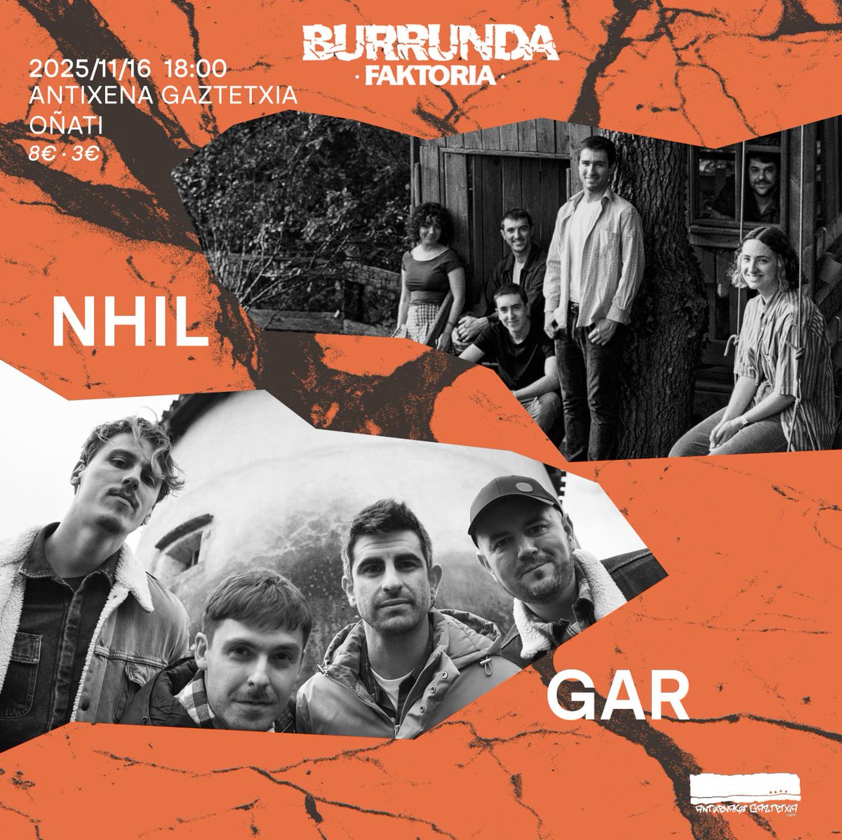 Nhil eta Gar taldeak etorriko zaizkigu domekan Antixenako oholtzara. 18:00etan hasita, iluntze berezia bizitzeko aukera izango dugu, ziur.
Laster arte!
#burrundafaktoria #antixenagaztetxia