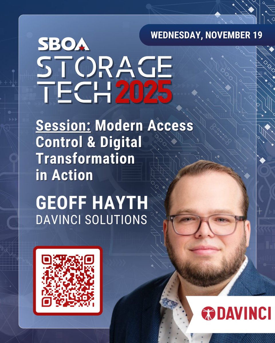 SPEAKER HIGHLIGHT: Don't miss Geoff Hayth, President of DaVinci Solutions during his #StorageTech2025 Session: Modern Access Control &amp; Digital Transformation in Action

Register now for 25% off and claim your Replay Access + Free 2026 Tech Toolkit  bit.ly/storagetech25t…