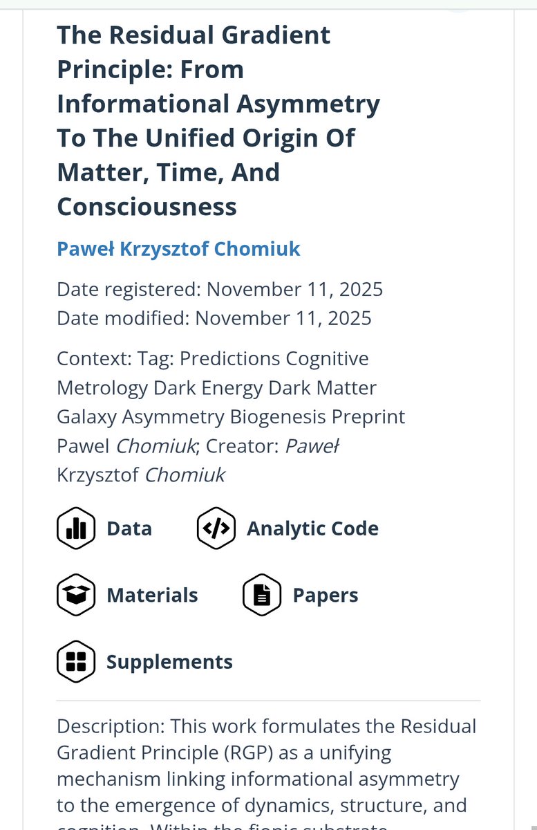 PaweChomiuk's tweet image. doi.org/10.17605/OSF.I…

​#TheoryOfEverything #QuantumCodes #EmergentSpacetime #PhysicsOfConsciousness #DarkEnergyMystery #FalsifiableTheory #Physics #UniwersytetWarszawski #UniwersytetWrocławski #UniwersytetGdański #Sorbonne #CambridgeUniversity #UCBerkeley #PrincetonPhysics