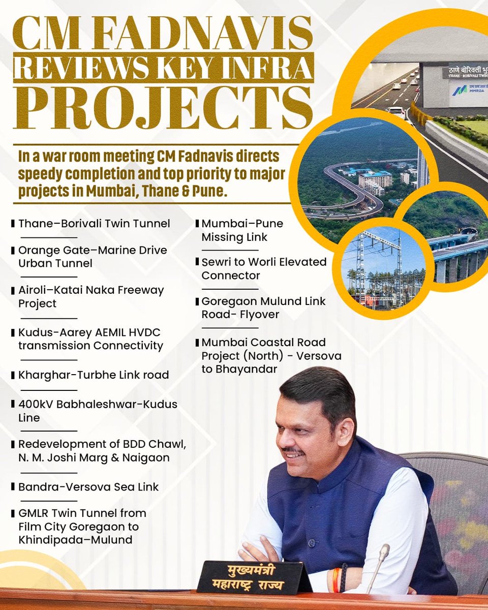 Kudos to <a href="/Dev_Fadnavis/">Devendra Fadnavis</a> for making Mumbai, Thane &amp; Pune infrastructure stronger than ever.