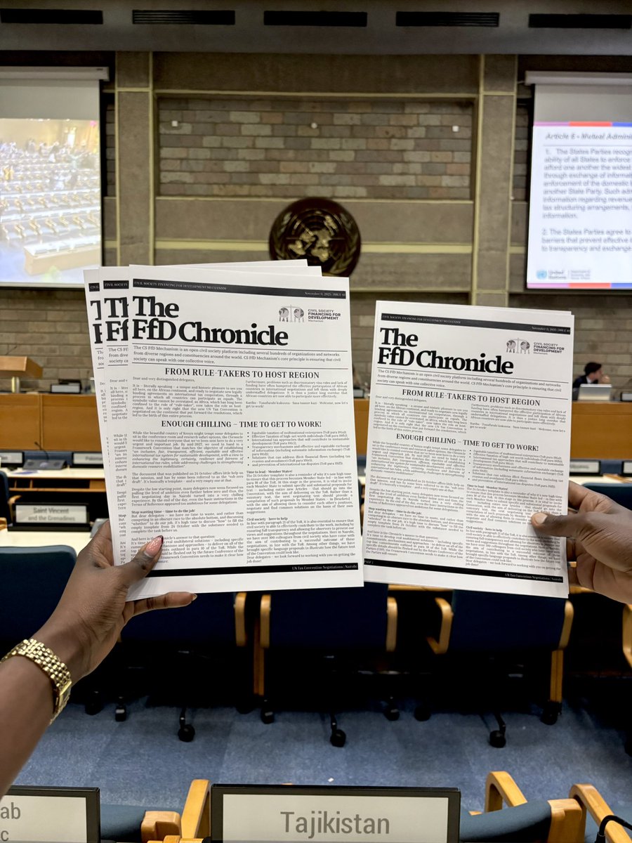Youth_TJN's tweet image. 📍Nairobi, Kenya 🇰🇪

Top Scenes from Day 2 of the 3rd Intergovernmental Negotiation Sessions for a #UNTaxConvention‼️

🗞️ Today’s FfD Chronicle by @cs_ffd is out!!

In this edition, you will find;

1️⃣ Highlights on the significance of these first negotiations in Africa
2️⃣ A…