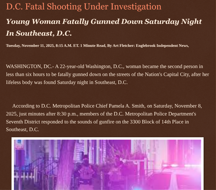 ArtFletcher9's tweet photo. D.C. Fatal Shooting Under Investigation https://t.co/3bCoJ7Ny4e via @Englebrooknews #WashingtonDC #Southeastdc #fatal #shooting #homicide #investigation #CrimeNews #woman #fatally #gunneddown @wireless_step @HRG_Media @LodiNJNews @fordmb1 @SarahGeving1 @Shannon96574094 @Daytobehappy @janninereid1 @MichelleF_35 @gator4kb18 @TrumpWasRite @KathyKbrose @RobGerundo @JimBobW49