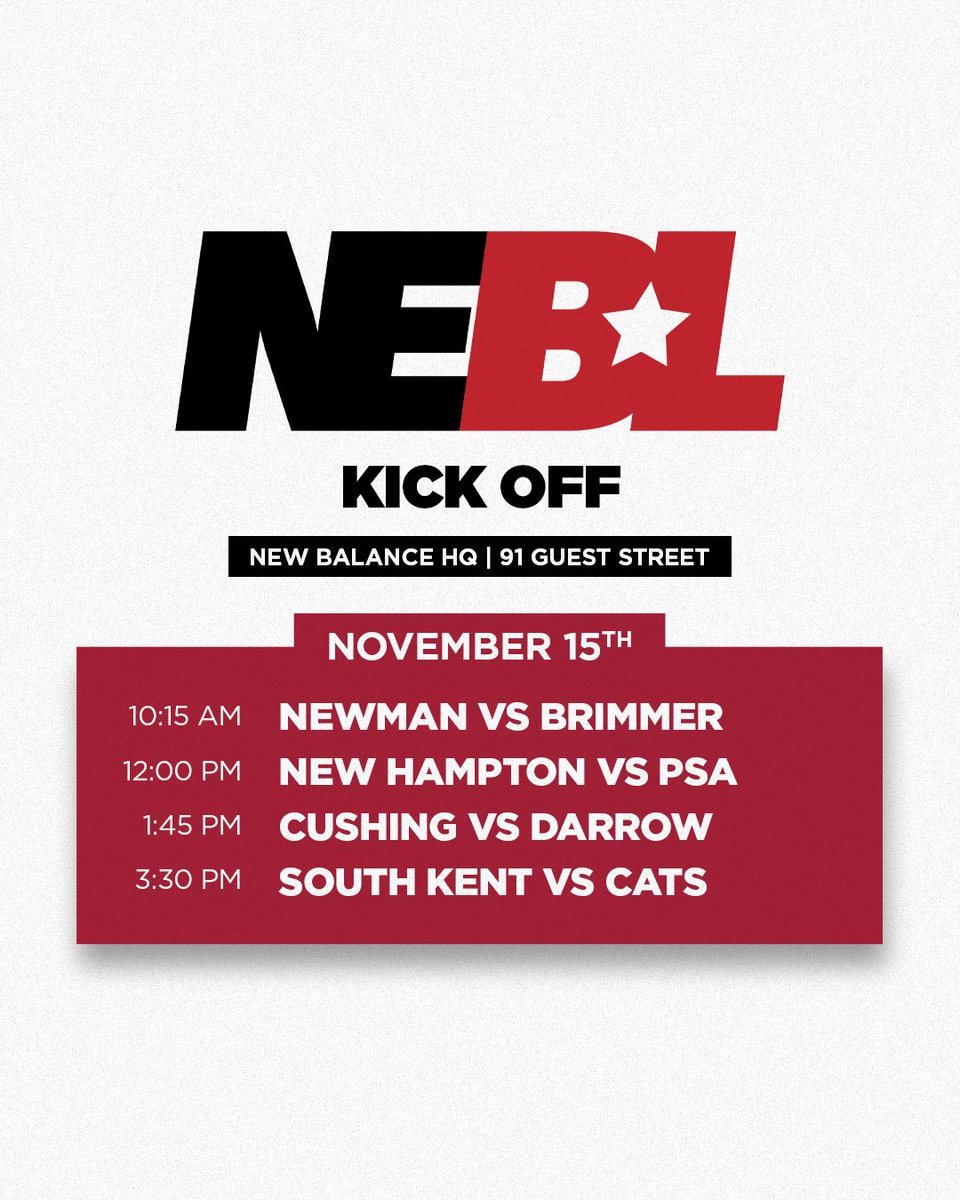 The_NEBL's tweet photo. #TheNEBL kickoff showcase is this weekend in Boston! 8 great games including 4 top 11 matchups! Games will be played at The Track at New Balance. #NEBLisDifferent https://t.co/ptawNGiiIu