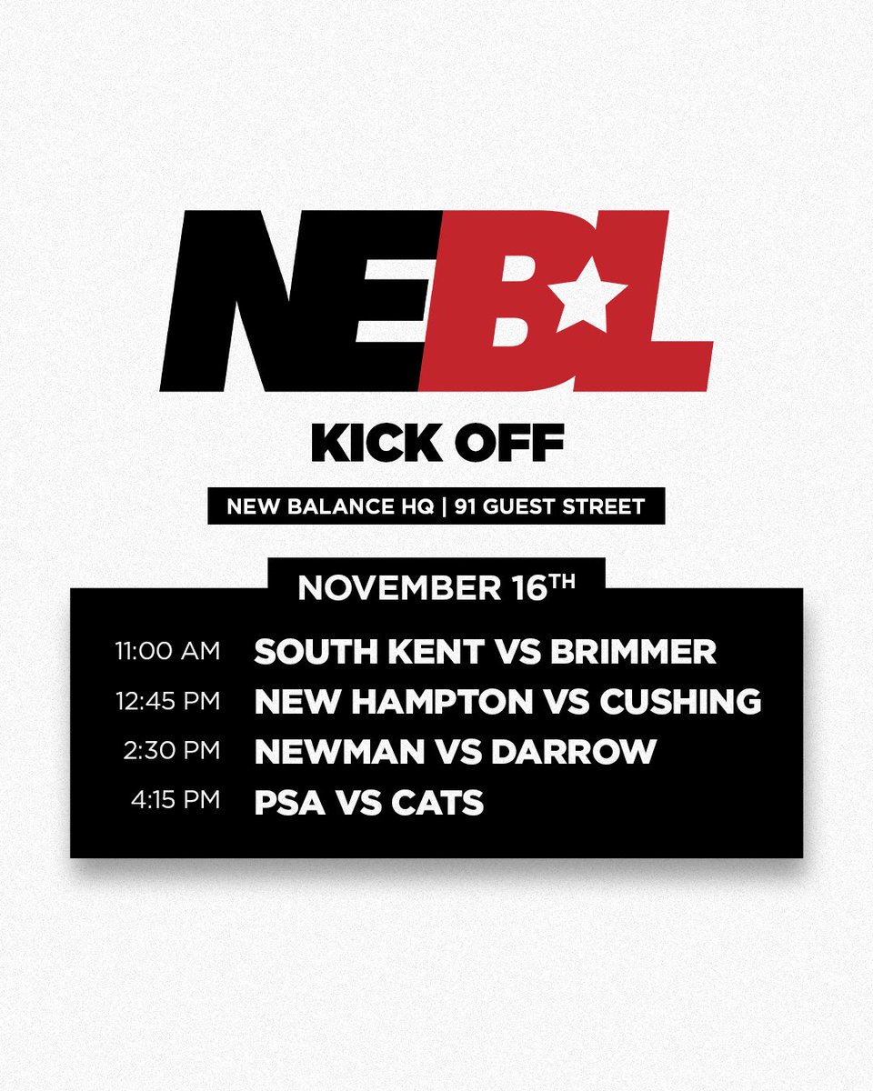 The_NEBL's tweet photo. #TheNEBL kickoff showcase is this weekend in Boston! 8 great games including 4 top 11 matchups! Games will be played at The Track at New Balance. #NEBLisDifferent https://t.co/ptawNGiiIu