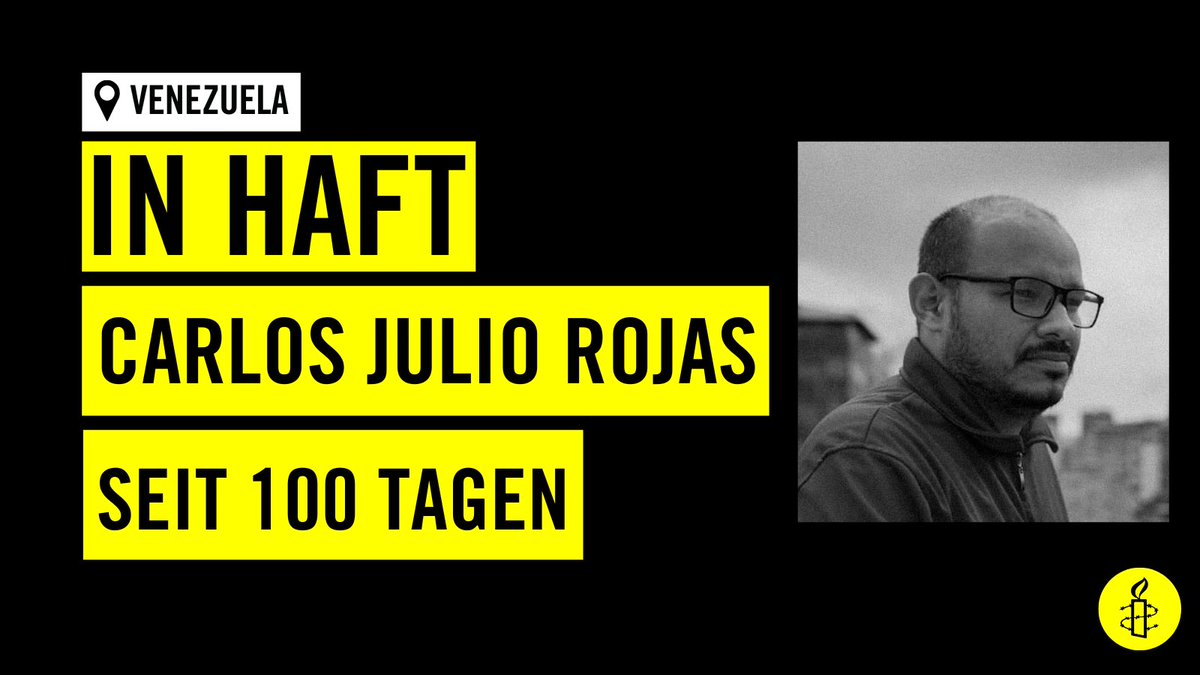 Wir fordern die sofortige und bedingungslose Freilassung von #CarlosJulioRojas, der als gewaltloser politischer Gefangener nun seit 100 Tagen wegen der Verteidigung der Menschenrechte in Haft ist. #LiberenCarlosRojas #Venezuela <a href="/CarlosJRojas13/">Carlos Julio Rojas</a>
<a href="/NicolasMaduro/">Nicolás Maduro</a> <a href="/TarekWiliamSaab/">Tarek William Saab</a>