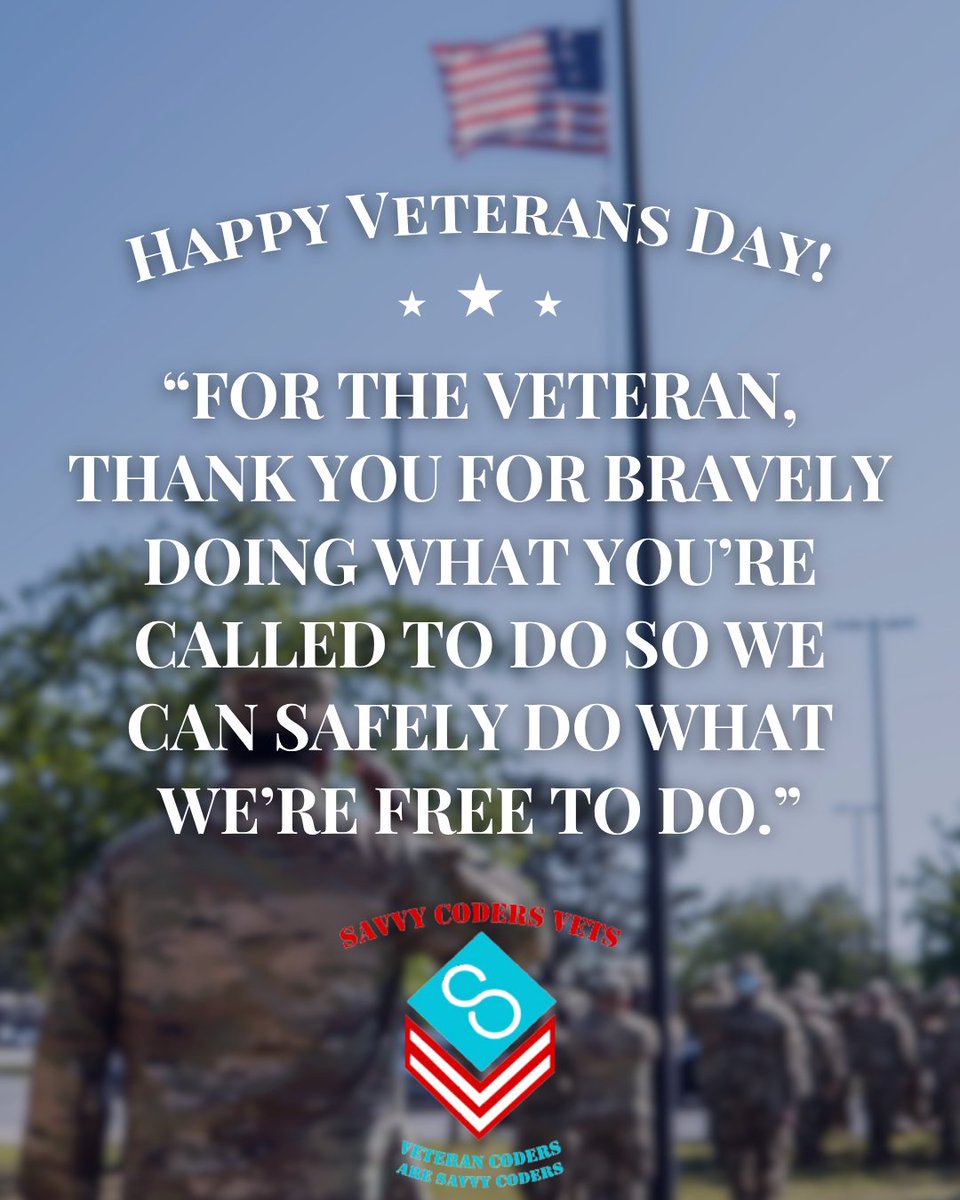 SavvyCoders's tweet image. Happy Veterans Day to all the brave men and women who have served in our military.🇺🇸
Savvy Coders is a proud supporter of the veteran community! We have helped many veterans pursue a career in tech after the military and would love to help you, too!
savvycoders.com