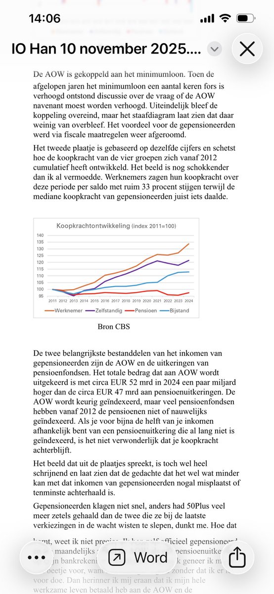 MvRooijen's tweet photo. De Jong
“Extra koppeling van AOW bleef overeind maar daar bleef weinig van over” (door afschaffen #IOAOW)
“Het beeld is schrijnend
Koopkracht van onze gepensioneerden blijft al meer dan 10 jaar sterk achter bij de rest:
Is per saldo GEDAALD tov 2012”
@BNR @NUnl https://t.co/JvijSIFrg1