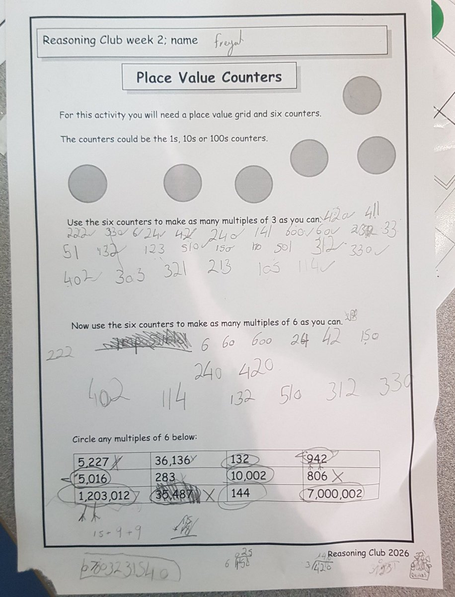 2358Peter's tweet photo. Just a little taster of what Y6 did in session 2. Only managed two pictures as it was frenetic with 45 pupils! I both love it when children don't know the divisibility rule for 3, and when they do - we still go on an exciting mathematical journey!
@MiddlefieldCPS https://t.co/Fy0rulCq5R