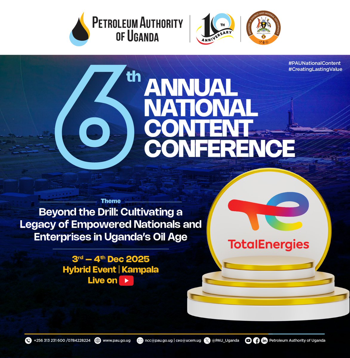 PAU_Uganda's tweet image. 🚀 The countdown is on!

As we get closer to the 6th Annual National Content Conference, we’re proud to spotlight our esteemed partners and sponsors @TotalEnergiesUG, @UgandaChamber, and @IECUganda , for championing Uganda’s journey towards empowered Nationals and thriving e