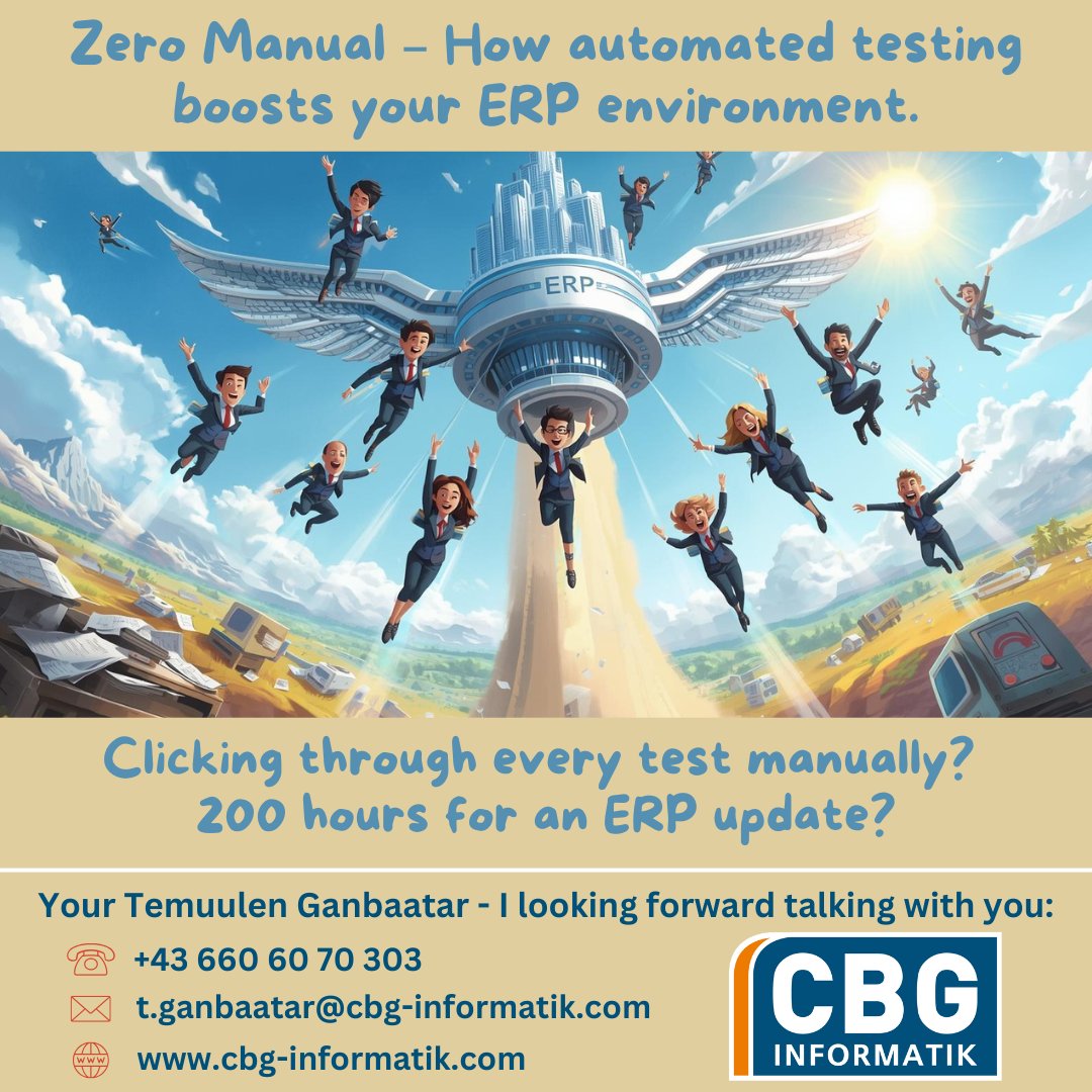 CBG_Informatik's tweet image. Clicking through every test manually ? 200 hours for an ERP update?😵‍💫
We show you how it can be done differently: code-free. Lightning fast. Fully automated.
Testing without clicking – sounds like the future? It is.

⬇️Read now
linkedin.com/pulse/zero-man…

#Automation #ERP #Testing