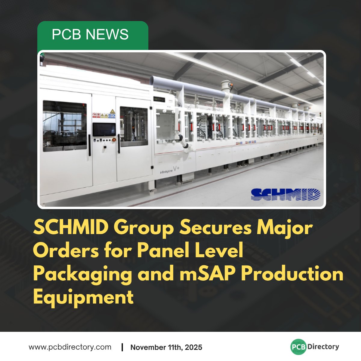 PCB_Directory's tweet image. SCHMID Group secures two major orders in Panel Level Packaging (PLP) and modified Semi-Additive (mSAP) equipment, strengthening its position in IC-substrate manufacturing.

Read more: ow.ly/v7To50XpRbs

#printedcircuit #news #industry #PCB #PLP #electronics #manufacturing