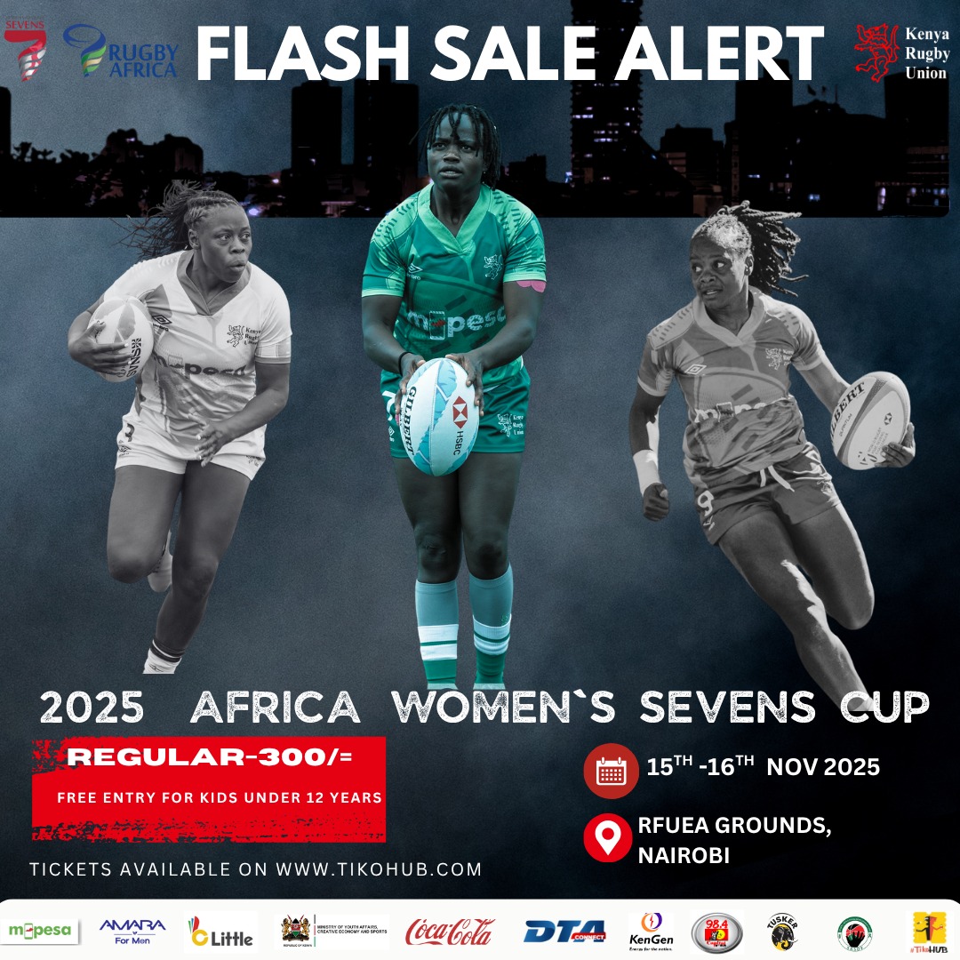 OfficialKRU's tweet image. 🚨🚨FLASH SALE ALERT 🚨🚨

Get the 2025 Africa women&apos;s 7s  regular tickets at just 300/= bob from 4-8 PM today.
Karibia karibia customer usiwachwe nyuma jamani!!
Tickets available on :tikohub.com/events/356

#RAW7s2025 #Lionesses