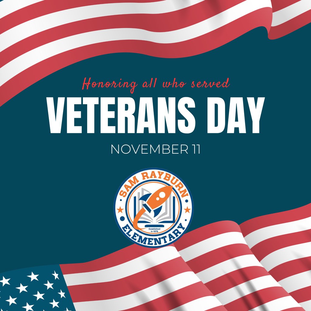 🇺🇸❤️💙 Today, Rayburn Elementary proudly honors all Veterans for their courage, sacrifice, and service to our country. Thank you for protecting our freedoms — we salute you! 🎖️👏 #VeteransDay #RayburnRockets <a href="/McAllenISD/">McAllen ISD</a>