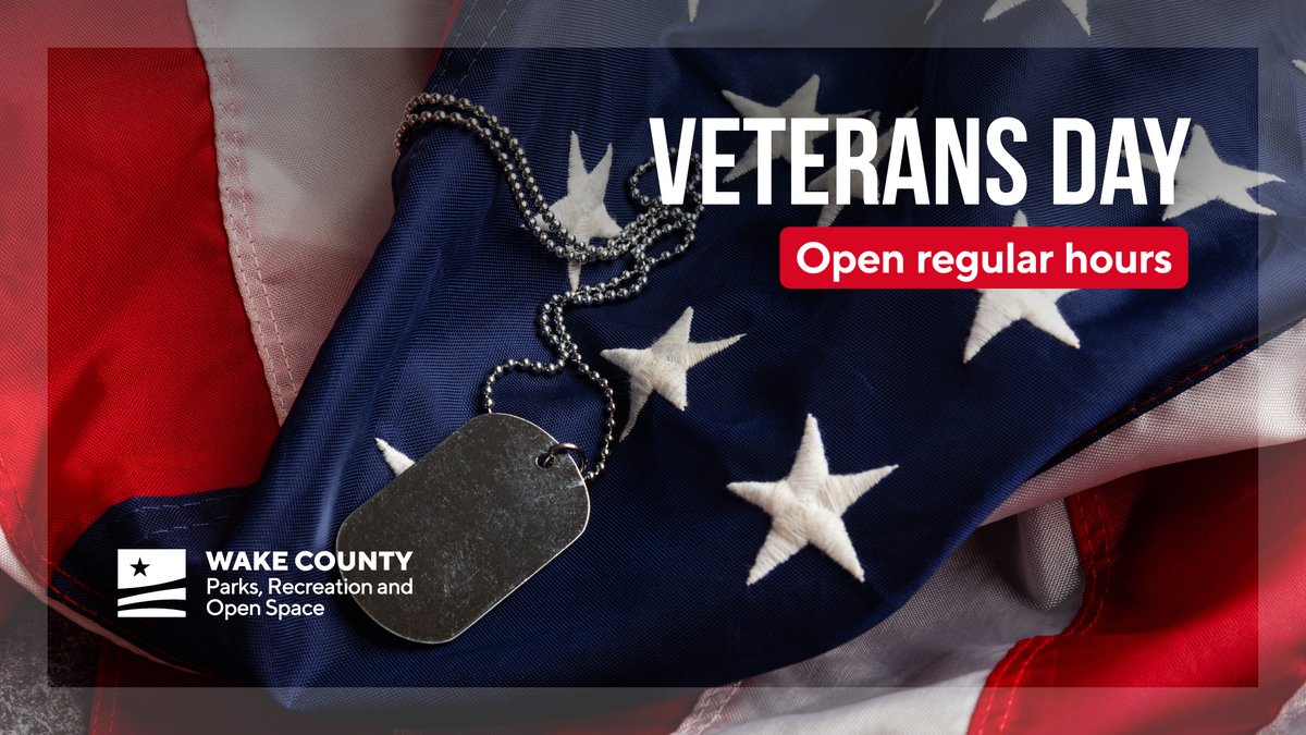 On Veterans Day, and all year long, <a href="/WakeGovParks/">Wake County Parks</a> thanks all our veterans for their service. Our parks are open regular hours today. #HappyVeteransDay