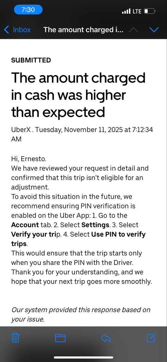jst4uz's tweet photo. @Uber_MEX perras jaladas son estas, comenzaron un viaje sin mi y me hicieron un cargo, que no es elegible para reembolso. 

Es mi culpa entonces no tener activo el PIN ¿a cuánta gente le van a hacer esto? Ratas! https://t.co/kaTd1JzJ0y