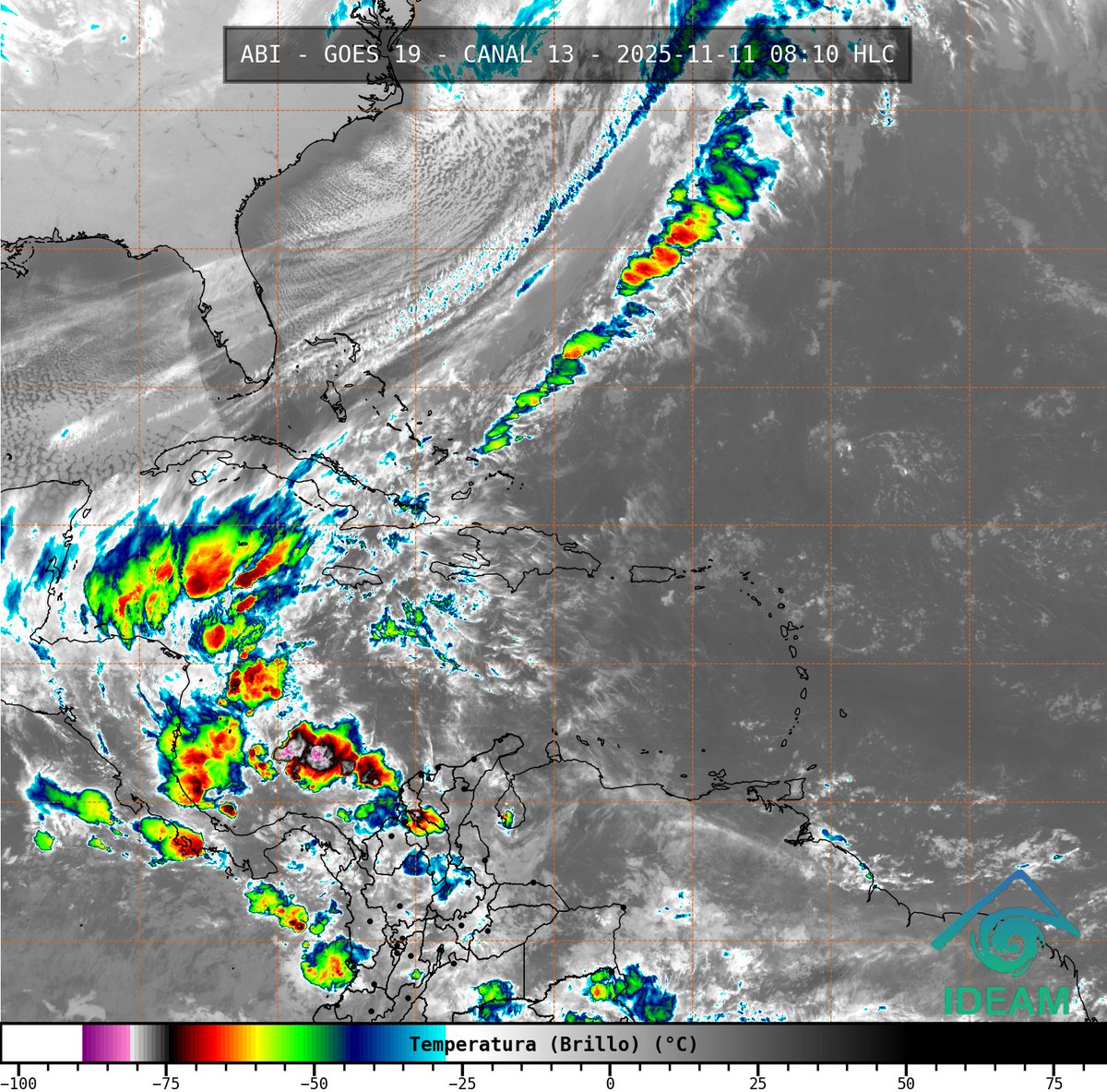IDEAMColombia's tweet photo. Cielos muy cubiertos y lluvias de distintas intensidades se han presentado en el centro y occidente del mar Caribe, incluyendo San Andrés, Providencia y Santa Catalina. La inestabilidad atmosférica se mantiene, por lo que podrían continuar las lluvias en las próximas horas. https://t.co/7oWPnSAIrV