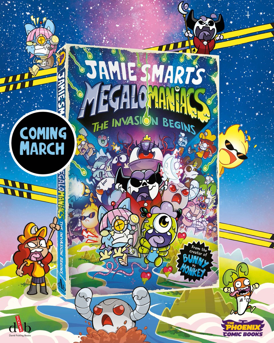 DFB_storyhouse's tweet photo. 📣PREPARE YOURSELF FOR A MEGA COMIC INVASION📣

From the multi-million-copy bestselling phenomenon, Jamie Smart, comes a brand-new
comic book series bursting with monstrous mayhem!

MEGALOMANIACS*: THE INVASION BEGINS. . . MARCH 2026!🎉

*first seen in @phoenixcomicuk https://t.co/KNS9eJm2IB