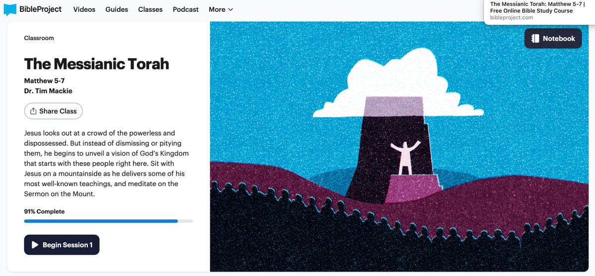 The new class by BibleProject going through the sermon on the mount is so good. Dive into it here: bibleproject.com/classroom/mess…