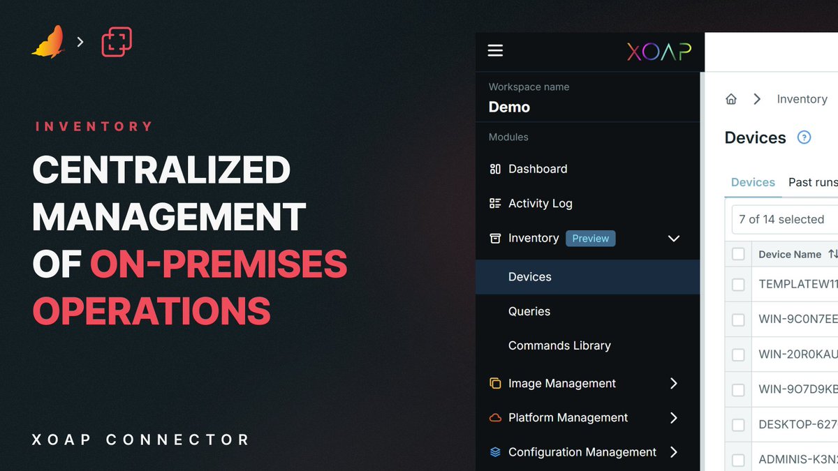 xoap_io's tweet image. When using XOAP Connector, Inventory is where you manage on-prem tasks and access connected devices and queries.

Ready to automate vSphere &amp;amp; Nutanix machine images?

Book a call at xoap.io — or simply follow the steps to get started → xoap.io/docs/getting-s…