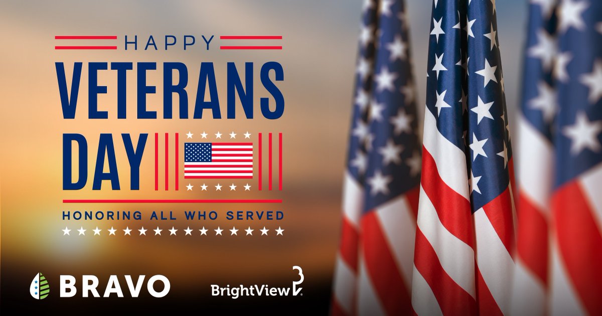 BrightView's tweet image. Today, we honor and thank all who have served. Your courage, dedication, and sacrifice inspire us every day. 🇺🇸 #VeteransDay #ThankYouVeterans #BrightViewProud