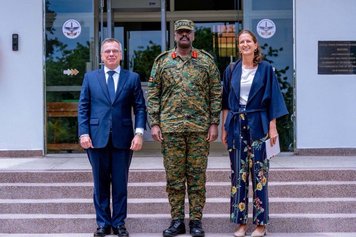 plueastern's tweet photo. CDF, General Muhoozi Kainerugaba @mkainerugaba, meets with the Belgian Ambassador to Uganda to discuss strengthening bilateral relations https://t.co/kD2oheoA8p