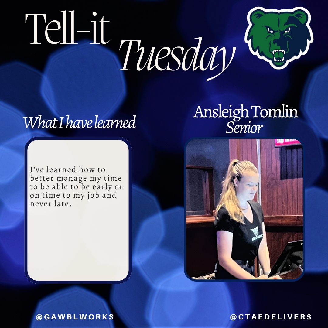 Ansleigh Tomlin is a CVHS Senior, employed at Taco Mac.  #gawblworks #ctaedelivers