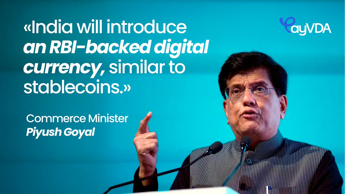 PayVDA_hq's tweet image. “India will introduce an RBI-backed digital currency, similar to US stablecoins, to replace normal currency.”

— Piyush Goyal, Commerce Minister of India 🇮🇳

The digital rupee may be coming… But PayVDA is already here, bringing you compatible crypto payments for everyday life ⚡️