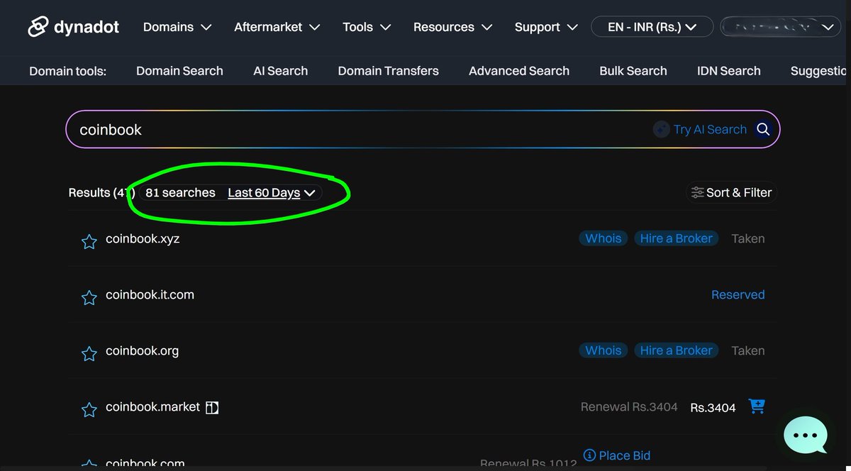 Ravi26329535's tweet photo. I didn't know about this feature on @Dynadot it shows number of searches... noticed this recently...
Oh by the way.. #CoinBook #Domain is in auction.. just saying. no financial advice.. this name seems more attractive now than before...😂🤣 https://t.co/ppQ1zCoPpC
