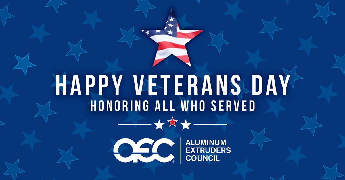 The AEC salutes our veterans — on the front lines and on the factory floor.

Thank you for your service, strength, and contributions to our industry and our nation. 🇺🇸
#VeteransDay #AluminumStrong #ExtrusionsAreEverywhere