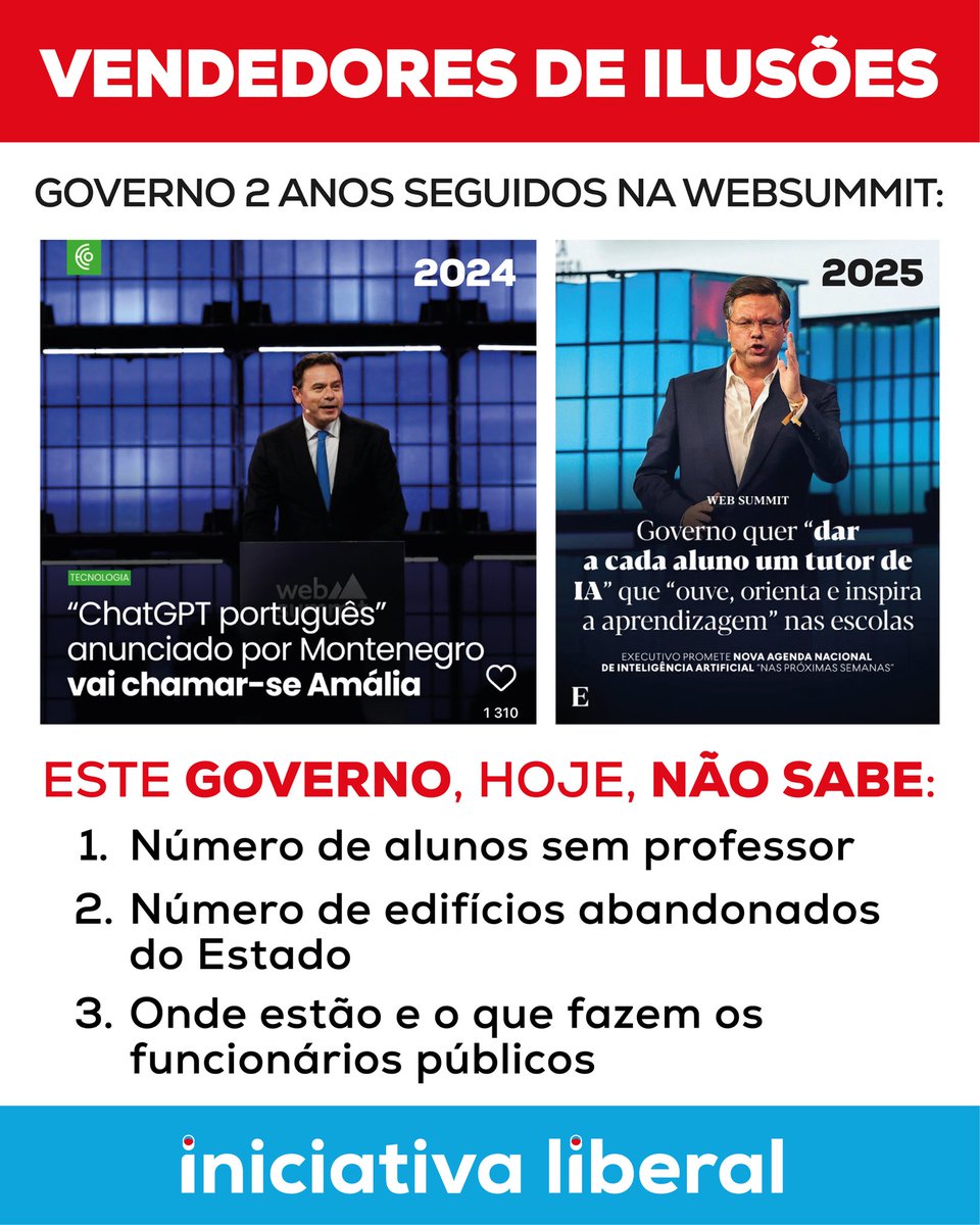 🎩✨ VENDEDORES DE ILUSÕES 

O Ministro Gonçalo Matias anunciou que Portugal pode ser líder mundial em Inteligência Artificial. Este é o ministro responsável pela reforma do Estado, o Estado que neste momento não sabe nem consegue saber (apesar das muitas insistências e perguntas