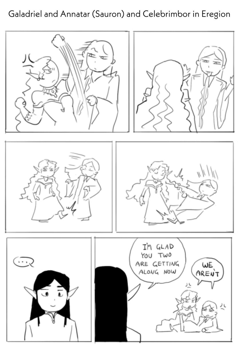 LARSA7X's tweet image. I found these amazing drawings of Annatar (Sauron), Galadriel, and Celebrimbor dating back to 2019. 

I loved the kiss between Annatar and Galadriel. 😂❤

#haladriel #Saurondriel