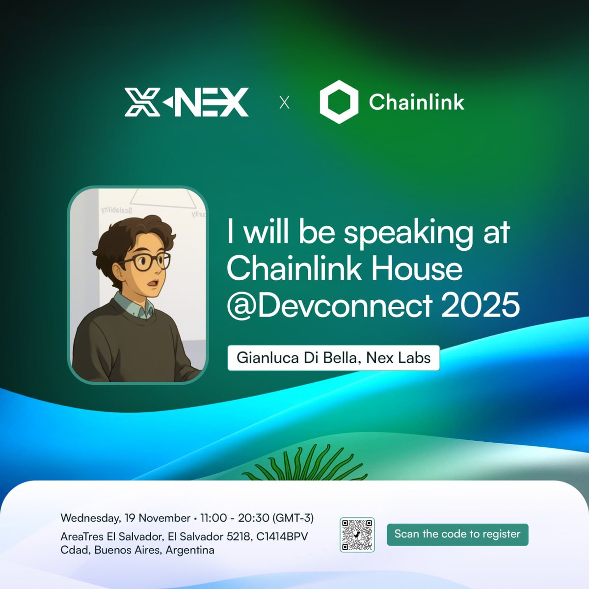 GianlucaDiBell9's tweet image. Speaking at @chainlink  Labs House during @EFDevcon  2025 in Buenos Aires!

I’ll join a panel moderated by Nicole Jackson.

📅 Wednesday, November 19
 📍El Salvador, Buenos Aires
 🔗 Event link: lnkd.in/eCEYDTB3

Visit nexlabs.io @NEX_Protocol