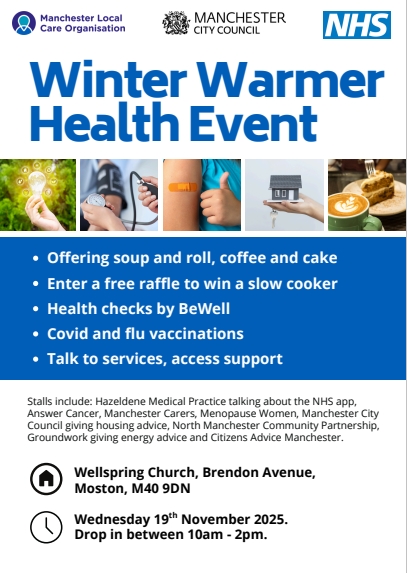 MCCMoston's tweet photo. Come and join us on the 19th November at the Wellspring Church Brendon Avenue, Moston. Lots of good advice available on the day and Coffee and Cake https://t.co/glZkLM9k3L