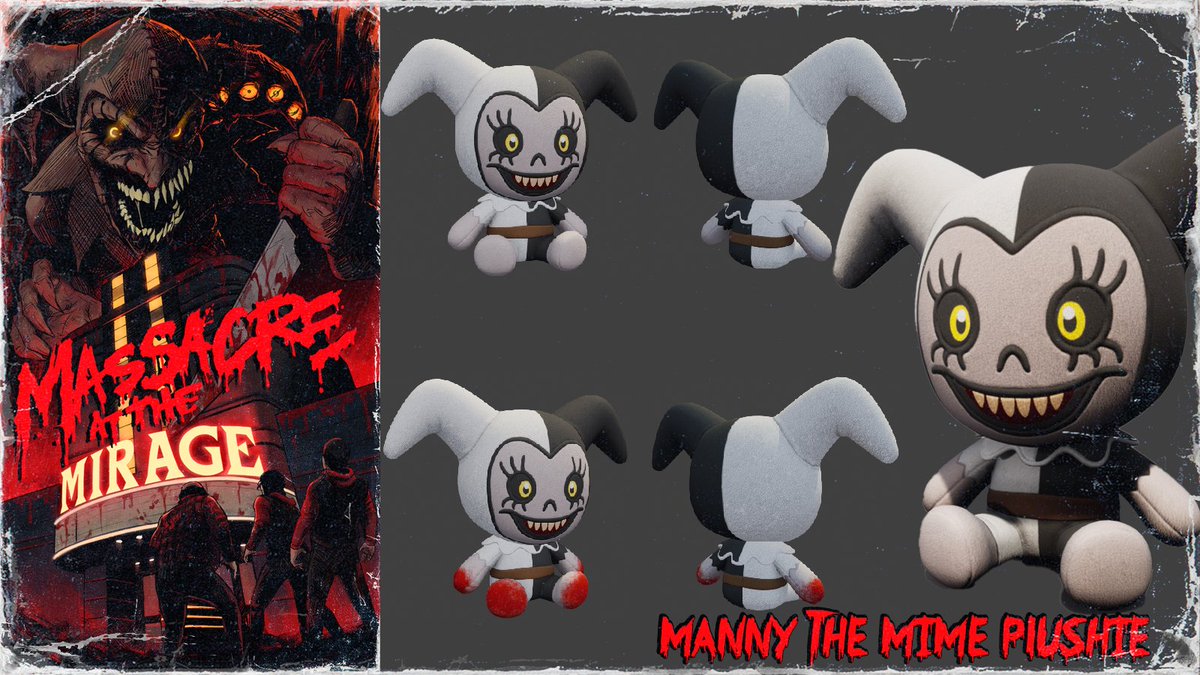 Hello friends! I am trying to get some "Manny the Mime" plushies from "Massacre At The Mirage" made. But I would like to gauge if there is a market for such a thing.
Here's how you can help:
 
➡️Like and RT this post

If there is enough interest, I will try a makeship campaign.