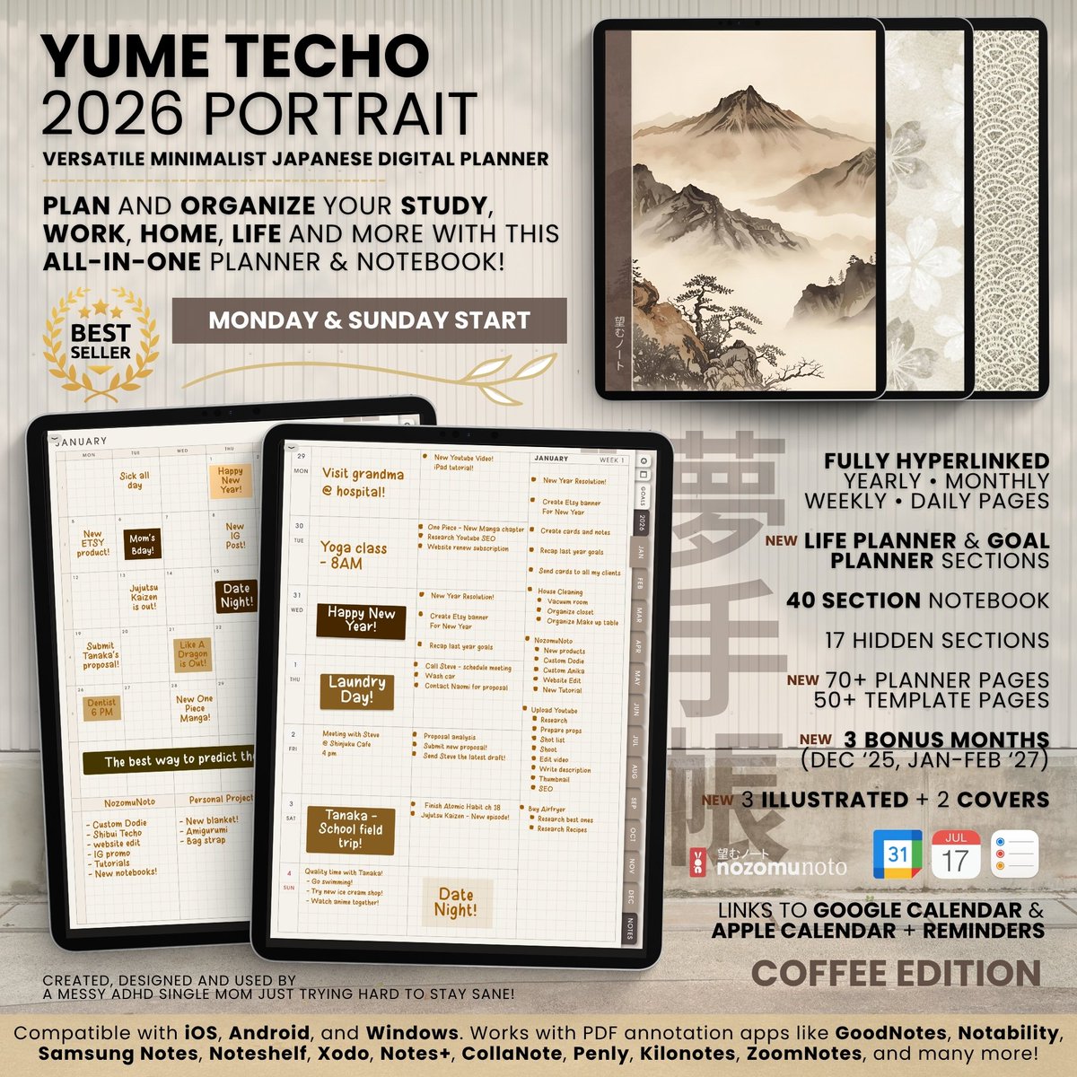 NozomuNoto's tweet image. New Product Alert!

All in one Digital Planner &amp;amp; Notebook
Yume Techo (夢手帳) 2026 Portrait Planner
Coffee Edition

Get it now!
nozomunoto.com
nozomunoto.etsy.com

#nozomunoto #journalingcommunity #plannercommunity #writerscommunity #journaling  #ProductivityHacks