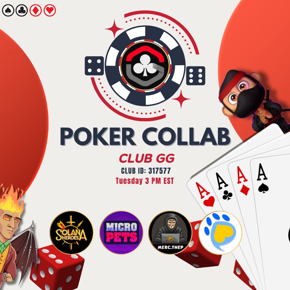 MicroPets_io's tweet photo. Are you ready for the cross poker collab later? 

Tuesday at 3 PM EST 

#PokerCollab #ClubG $PETS #MicroPets https://t.co/EL3IoxHv3l