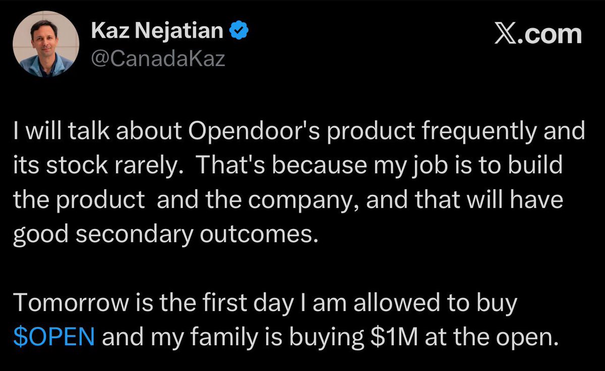 $OPEN CEO BUY 1 million OPEN STOCKS TODAY ON MARKET OPENING BELL 🛎️ 

BIG BULLISH FOR SHAREHOLDERS