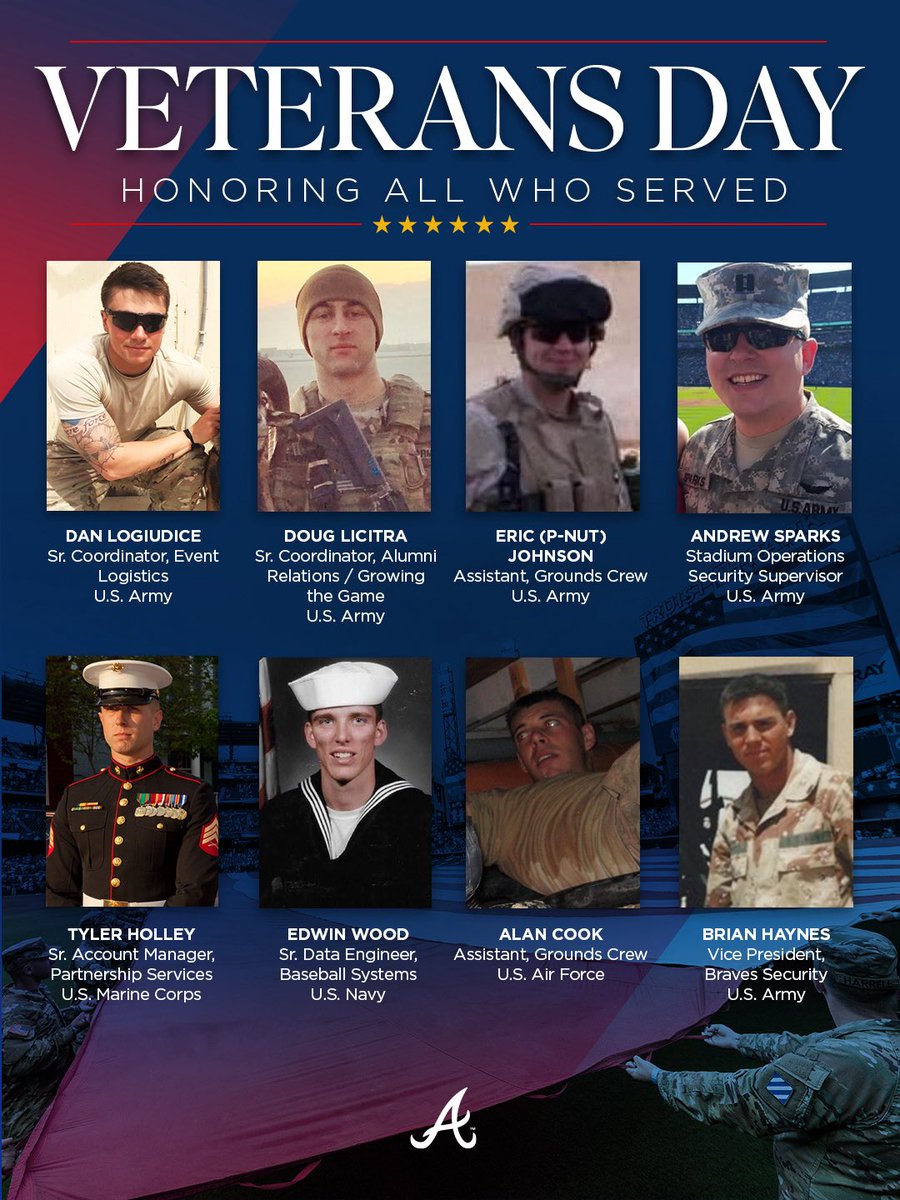 In honor of Veterans Day, we're proud to recognize Atlanta Braves employees who’ve served in our nation's military! 🇺🇸