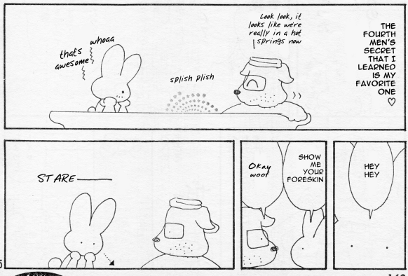 Reminds me of the comic Naoko Takeuchi made where her and Yoshihiro Togashi take a bath together and shes asks to see his foreskin.