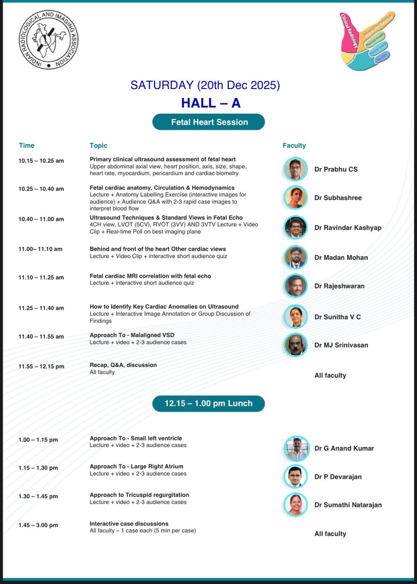 iriatnpy2025's tweet photo. 💙 Fetal Heart Session at #IRIA2025!
Join a powerhouse team of faculty as they walk you through imaging, interpretation, and clinical reasoning in fetal cardiac assessment.
Interactive cases, real-time Q&amp;As, and an unbeatable learning experience await!

https://t.co/0YzgLbxM11 https://t.co/zgQAqlqIaS