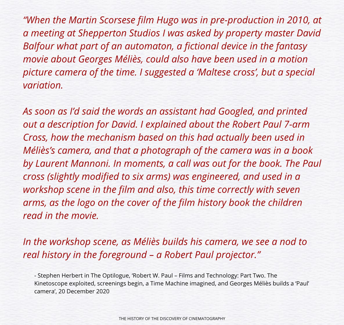 RealPreCinema's tweet image. Stephen Herbert explained how he assisted the pre-production of Hugo, citing the Maltese cross that Méliès changed, vital to his conversion of the Paul projector to the camera;