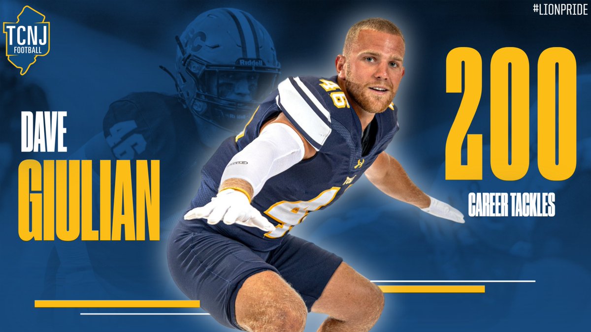 A machine in the middle.

Congrats to <a href="/TCNJfootball/">TCNJ Football</a> standout linebacker Dave Giulian on becoming the 9th player in program history to eclipse 2⃣0⃣0⃣ career tackles!

#TCNJ #LionPride #d3football