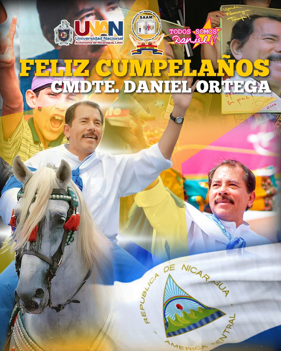 🎉 ¡Feliz Cumpleaños, Comandante Daniel! 🎉
Hoy recordamos el nacimiento, del Comandante José Daniel Ortega Saavedra, Presidente de la República de Nicaragua.
Un líder que ha dedicado su vida a la defensa de los derechos del pueblo. 🇳🇮 #TodosSomosDaniel80ymás! #LeonRevolucion