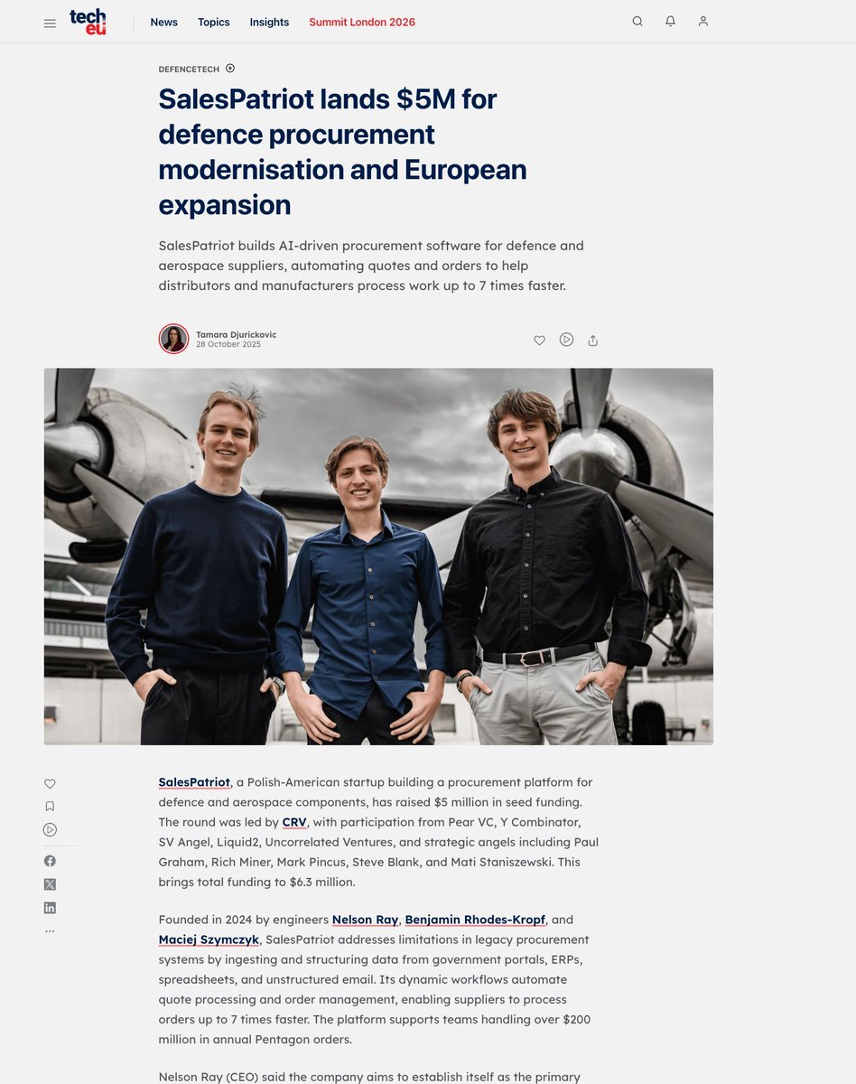 Thank you tech eu for the feature! 

If you’re a skilled engineer ready for high-impact, high-ownership roles in the defense tech space, we want to hear from you.