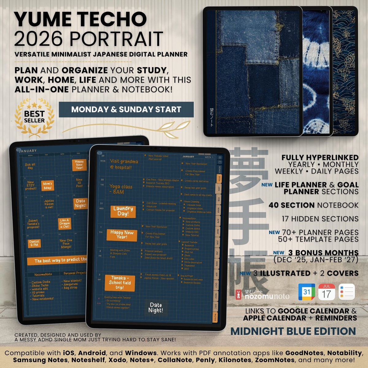 NozomuNoto's tweet image. New Product Alert!

All in one Digital Planner &amp;amp; Notebook
Yume Techo (夢手帳) 2026 Portrait Planner
Midnight Blue Edition

Get it now!
nozomunoto.com
nozomunoto.etsy.com

#nozomunoto #journalingcommunity #plannercommunity #writerscommunity #journaling #study