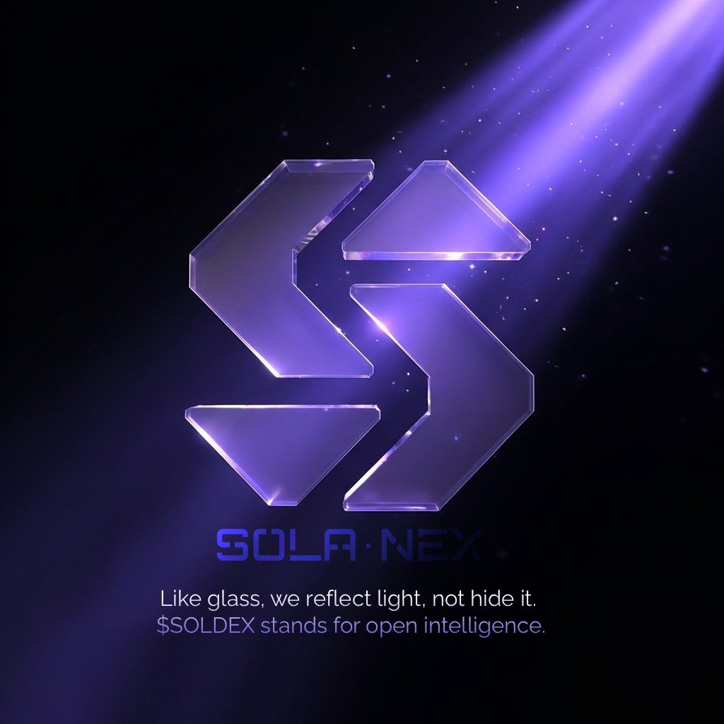 x_stackmike's tweet image. My Entry
$SOLDEX represents clarity, transparency, and intelligent innovation within the Solana ecosystem.
The glass effect symbolizes openness and trust, while the glowing core reflects AI-powered precision driving the future of decentralized trading.
@solanex_ai