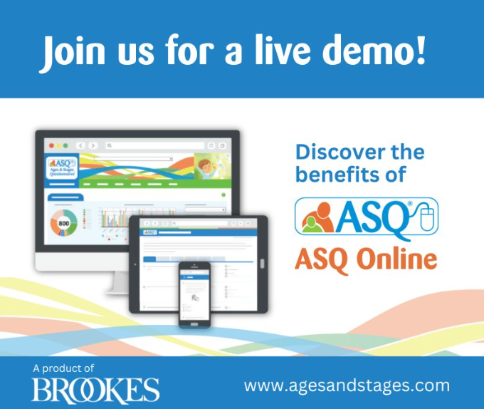 BrookesASQ's tweet image. Join us for the next live demo of ASQ Online on November 19! Learn how ASQ Online can help you build a better and more efficient screening program for young children! Register for the demo here: ecs.page.link/7Ru73 #EarlyChildhood #DevelopmentalScreening