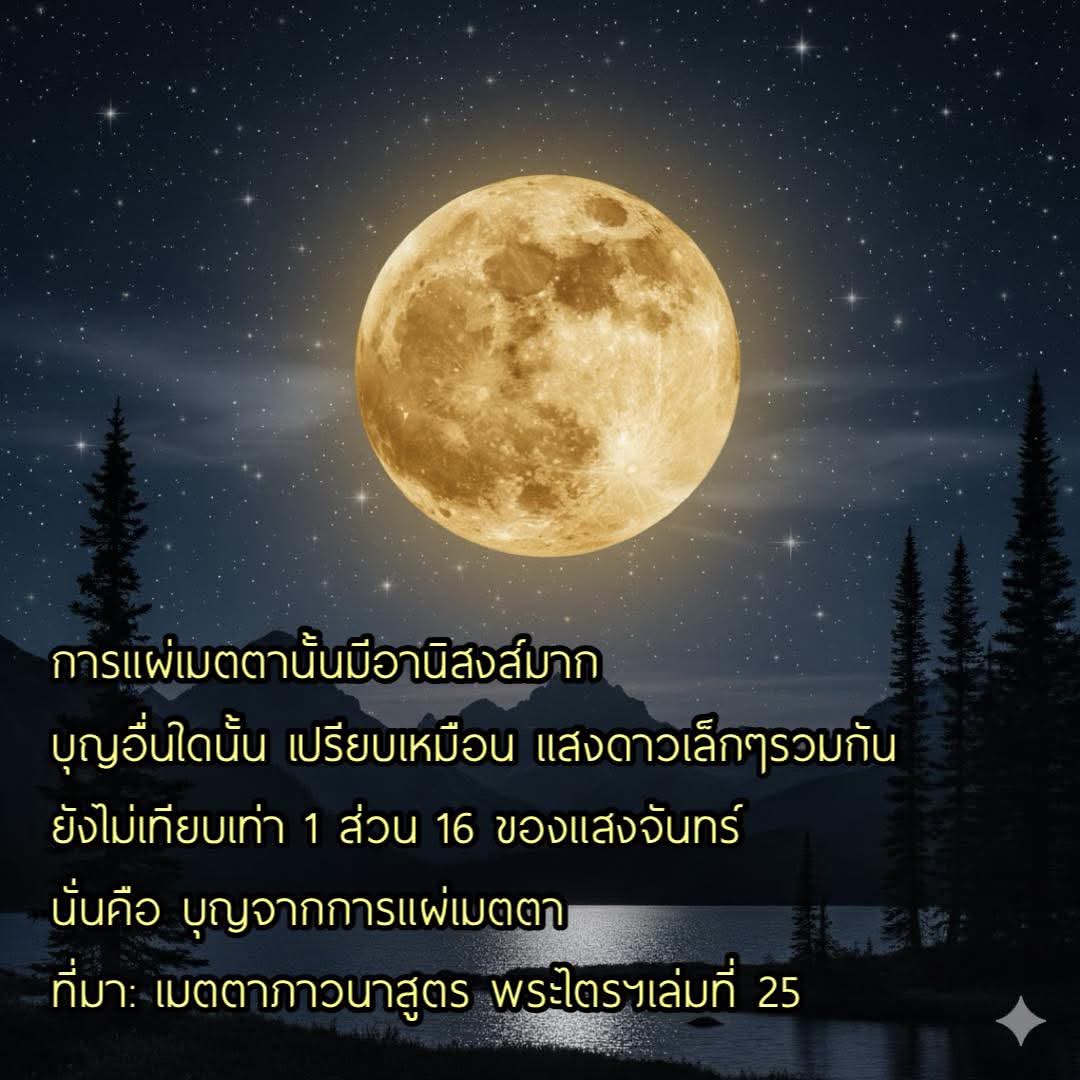 OuterGod2541's tweet photo. แผ่เมตตา

บุญอื่นใด (เว้นวิปัสสนา) ยังไม่เท่ากับ 1/16 ส่วนของบุญจากเมตตาจิตนี้
จึงพึงเจริญให้มาก ให้สม่ำเสมอ ให้เป็นปกติธรรมดาของชีวิตจิตใจ

// กุศลที่จะเหนือกว่าเมตตาจิตนั้นคือวิปัสสนากุศล
ตามเห็นความเป็นอนิจจัง ทุกขัง อนัตตา ของสรรพสิ่งทั้งหลาย ให้ละคลายน้อมไปในนิพพาน https://t.co/4GCl3oA3x4