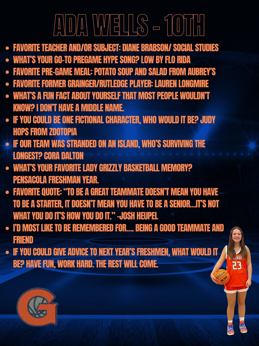 7 days until tip-off!! Today we spotlight sophomore Ada Wells. She’s a sharp shooting guard that keeps getting better and better. Looking for big things from her on the hardwood this season!
