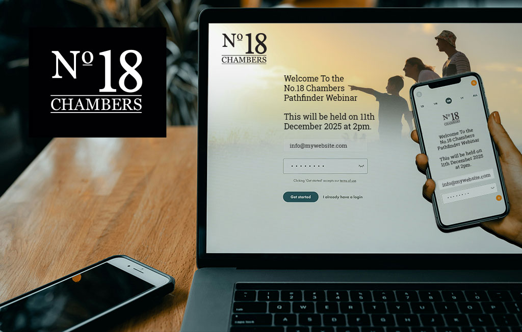 No.18 Chambers Pathfinder Webinar will be hosted by Sara Chalk in conjunction with CAFCASS, HHJ Simmonds , DJ Goodall &amp; DJ Samuel. 
The Webinar will be held on the 11th December 2025 at 2pm
If you would like to attend please contact clerks@no18chambers.com